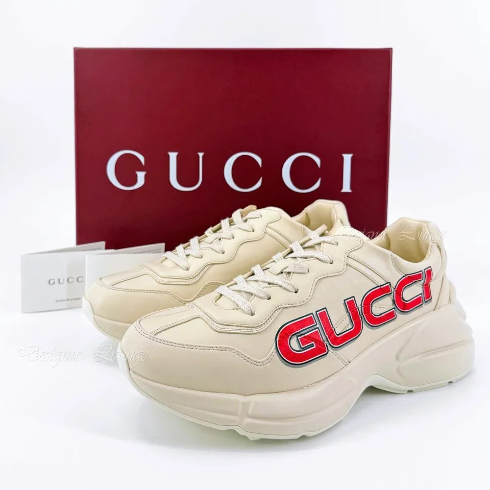 NEW GUCCI Rhyton Ivory Demetra Leather Sneakers Men’s G 8.5 / US 9 Authentic